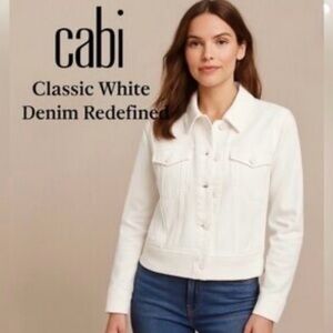 Sold! Cabi Everyday White Denim Jean Jacket Cotton Blend Stretchy